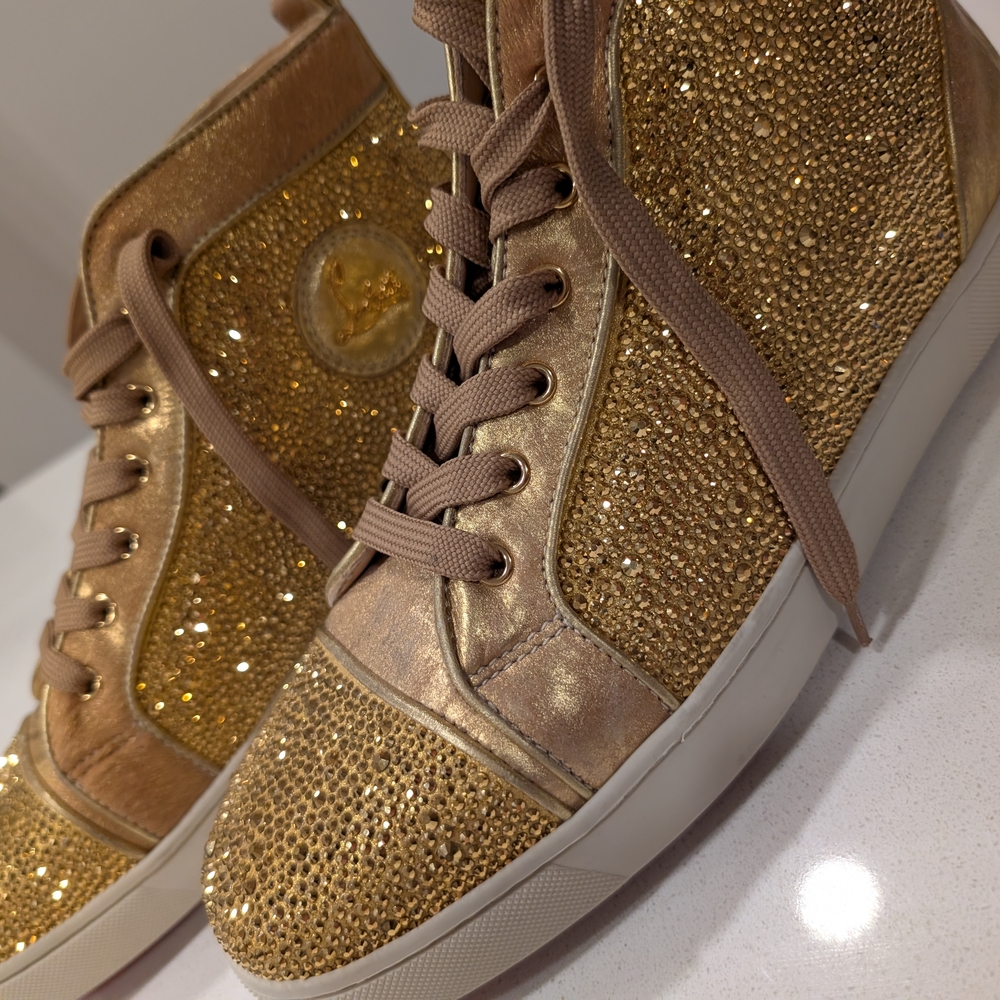 Christian Louboutin Gold Crystal High-Top Sneakers